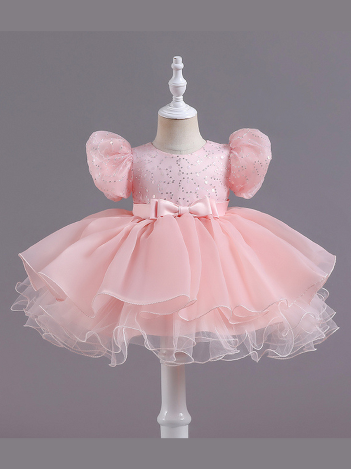 Girls Formal Dresses | Sequin Puff Sleeve Mid Length Formal Dress
