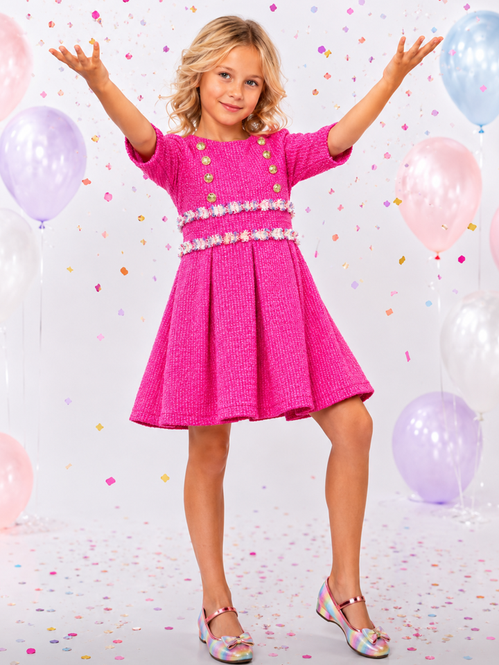 Petal Pink Tweed Spring Party Dress Mia Belle Girls