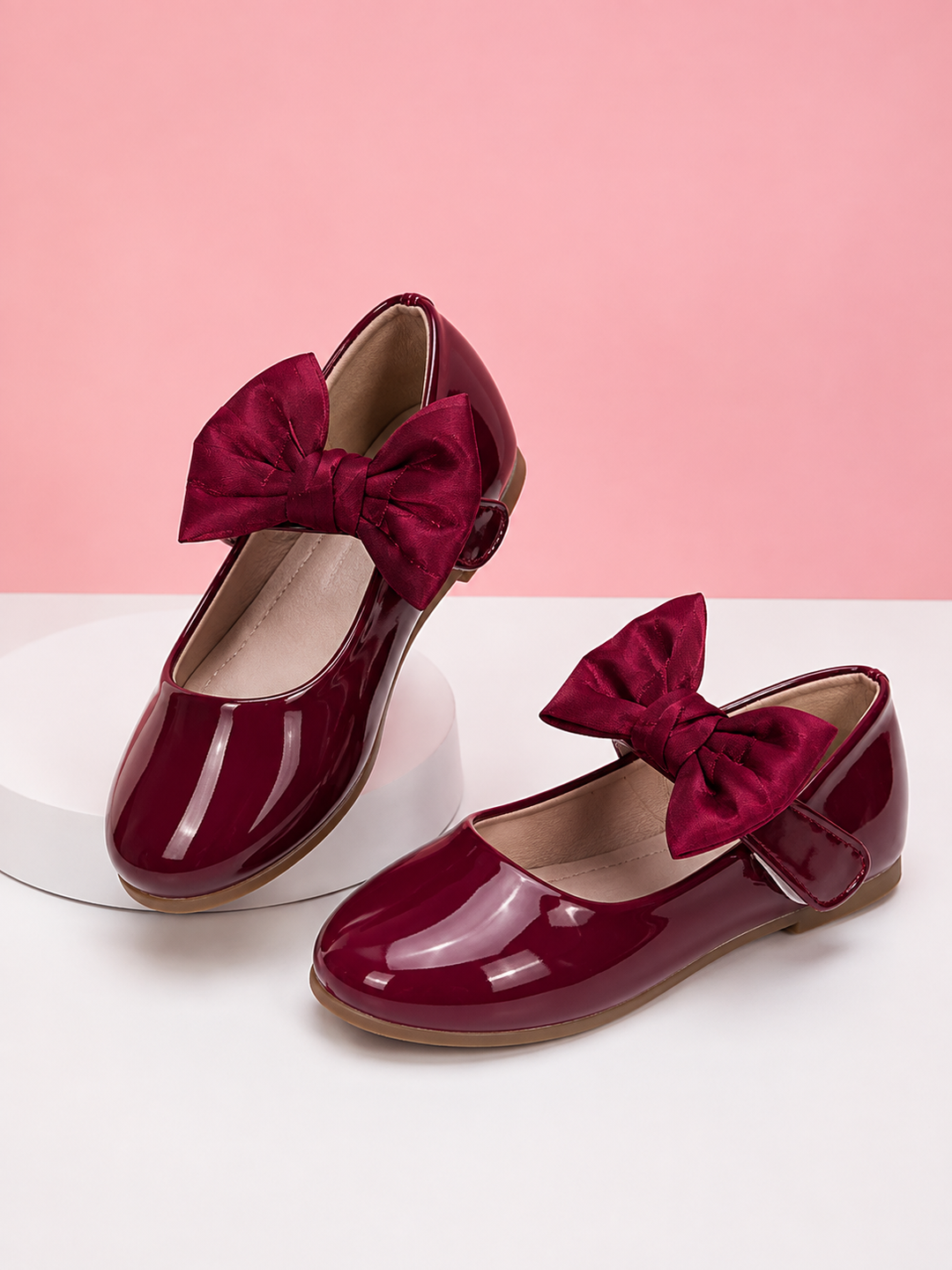 Burgundy Statement Bow Mary Jane Flats