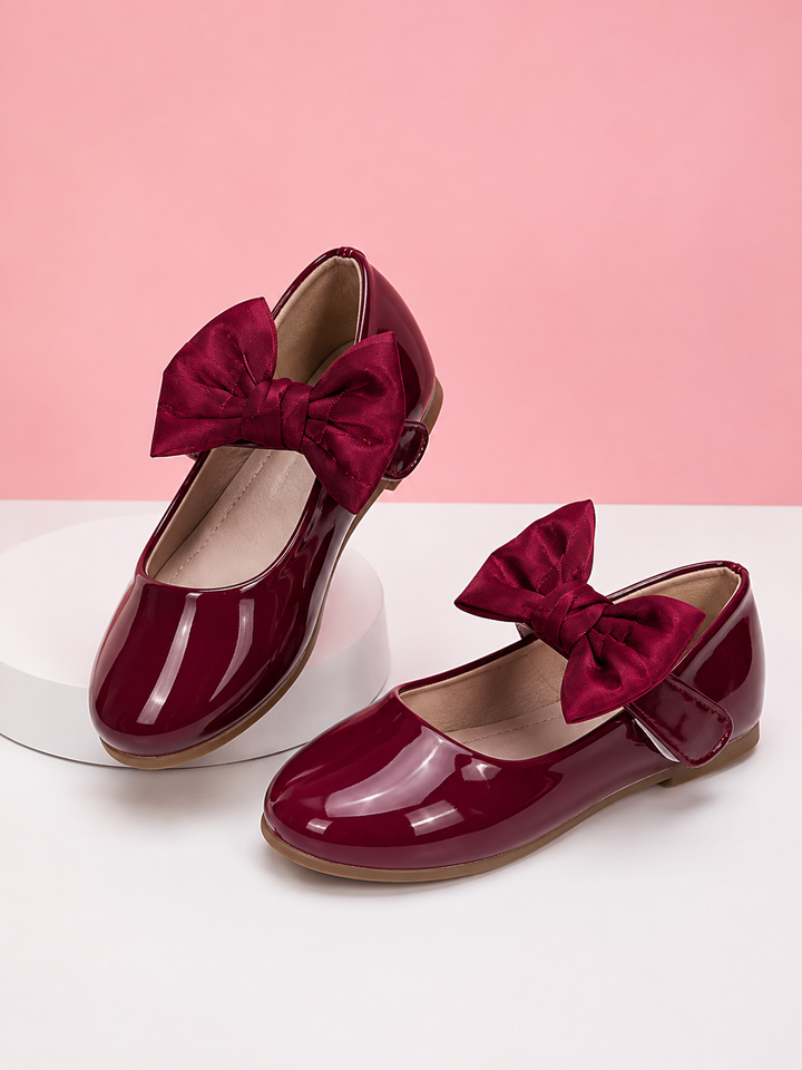 Burgundy Statement Bow Mary Jane Flats