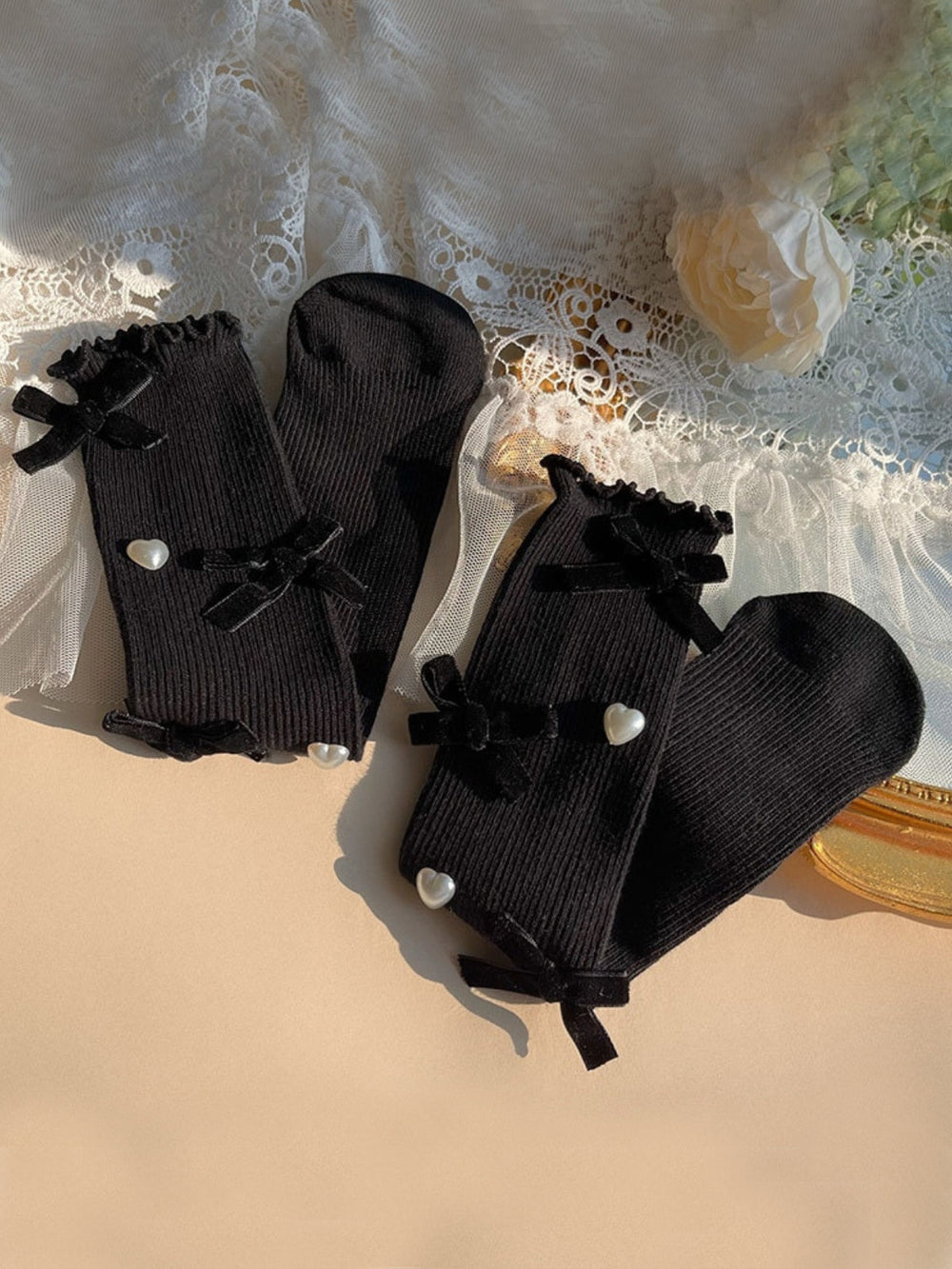 Pretty and Polished Lettuce Edge Ribbon Socks Mia Belle Girls