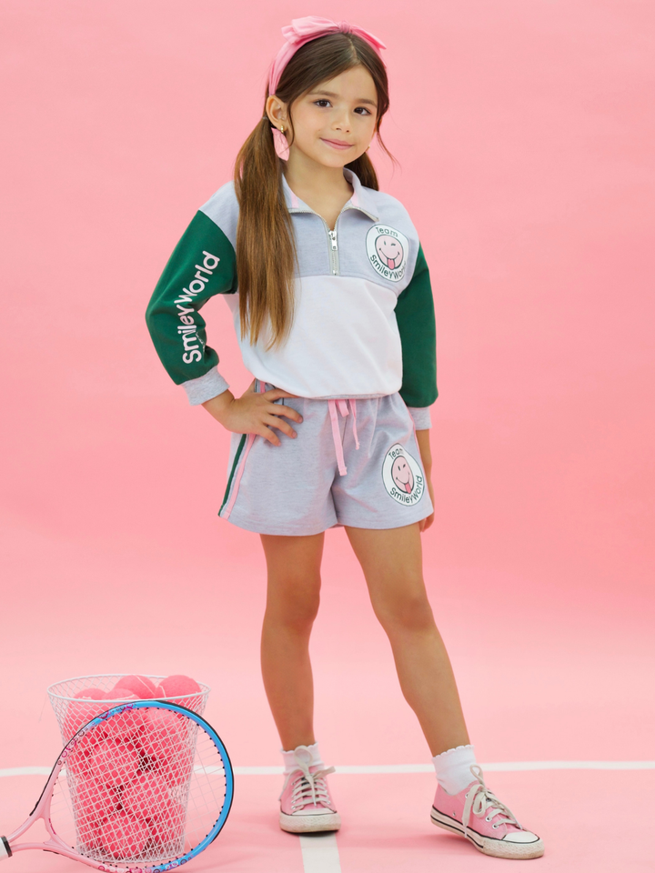 SmileyWorld Team Spirit Zip-Up Pullover and Athletic Short Set