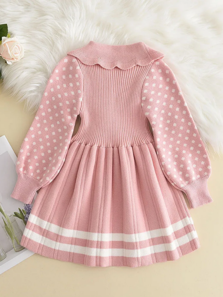 Adorable Polka Dot Sleeve Pleated Knit Dress Mia Belle Girls