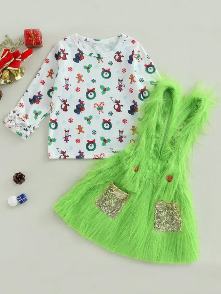 Mia Belle Girls Long Sleeved Top & Fur Suspender Set | Girls Winter Outfits