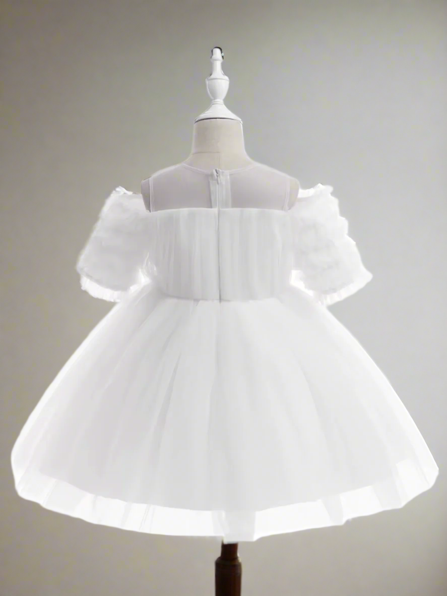 Girls Dazzling Tulle Puff Sleeve Dress