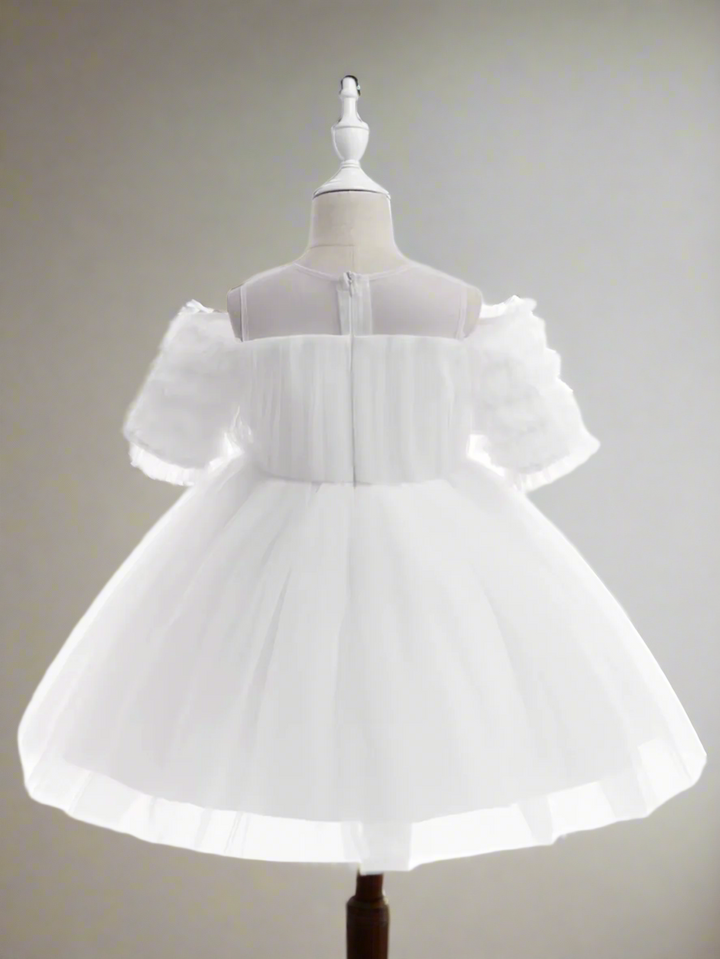 Girls Dazzling Tulle Puff Sleeve Dress