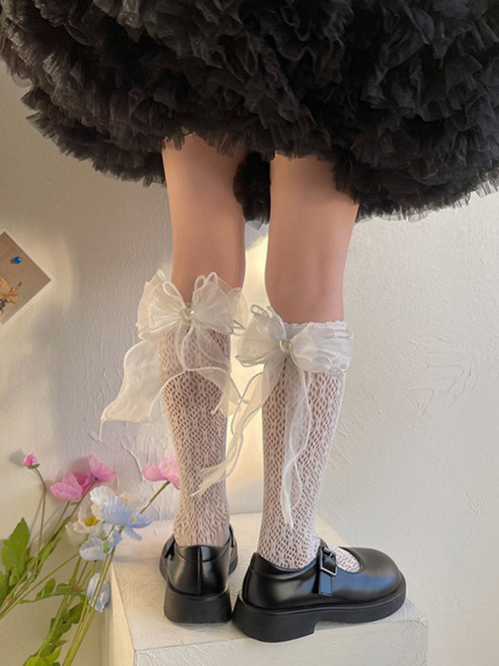 Mia Belle Girls Lace Bow Knee High Socks | Girls Accessories