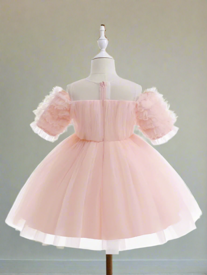 Girls Dazzling Tulle Puff Sleeve Dress