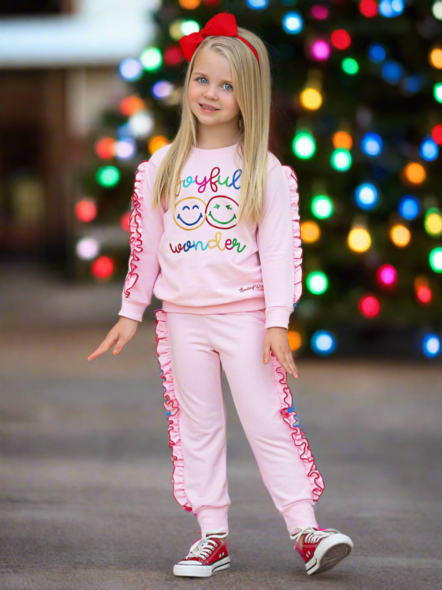SmileyWorld Joyful Wonder Fleece Sweatshirt and Jogger Set Mia Belle Girls