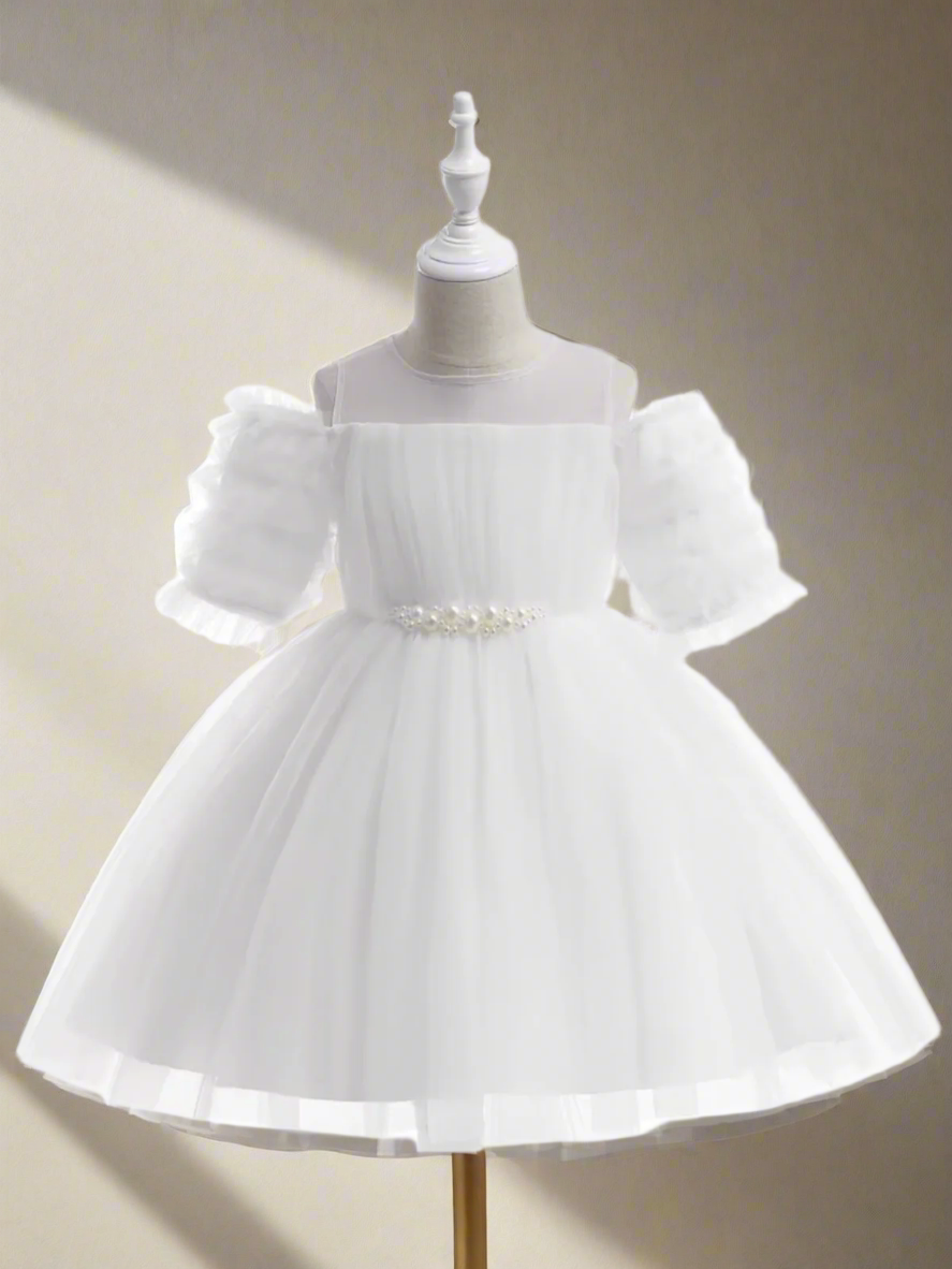 Girls Dazzling Tulle Puff Sleeve Dress