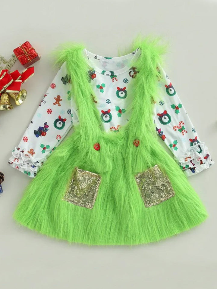 Mia Belle Girls Long Sleeved Top & Fur Suspender Set | Girls Winter Outfits