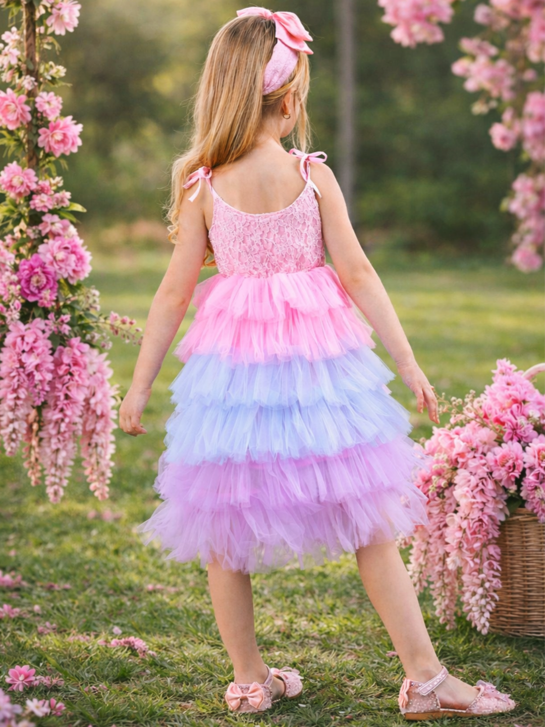 Pink and lavender ruffle tulle dress for girls special occasions