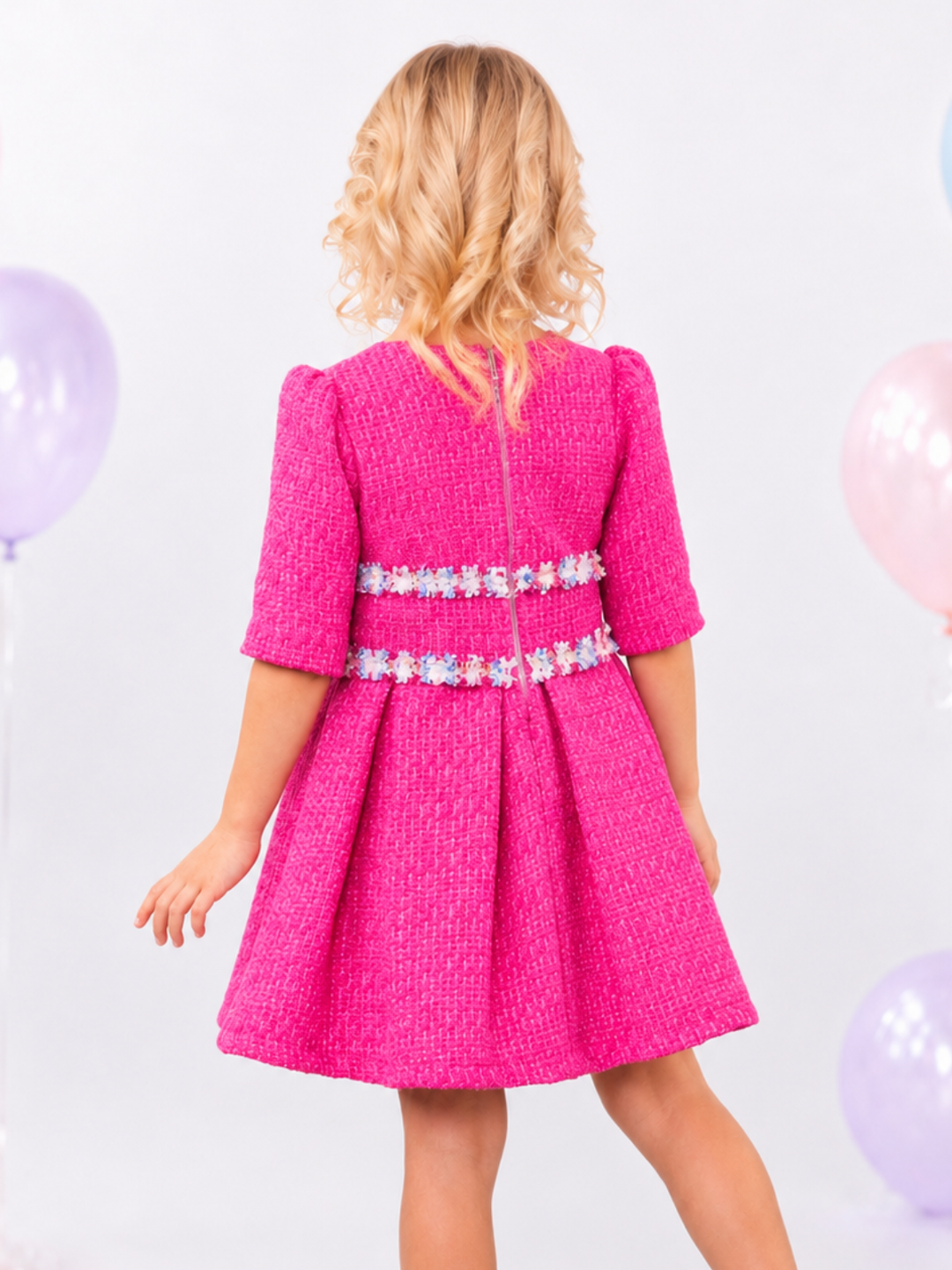 Petal Pink Tweed Spring Party Dress Mia Belle Girls