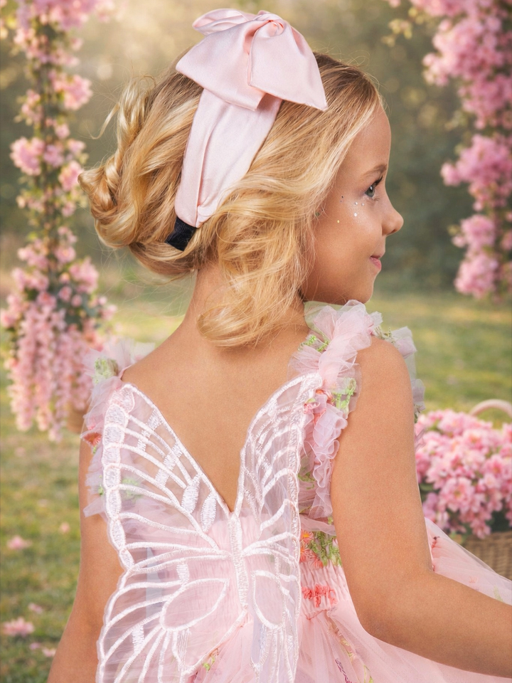 Girls floral embroidered tulle dress with butterfly back