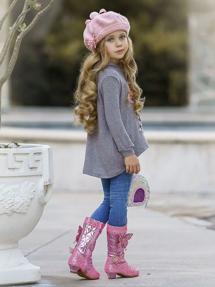 Cozy Winter Tops | Girls Sequin Animal Graphic Hi-Lo Hoodie Sweater