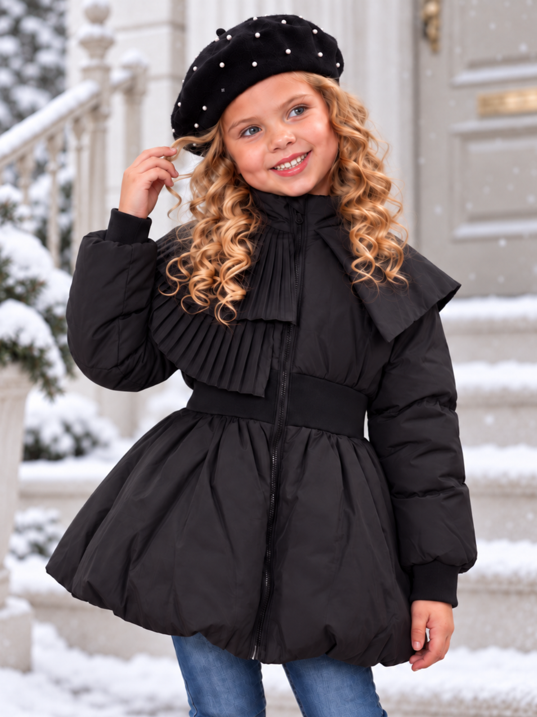 Midnight Ruffles Black Pleated Peplum Jacket