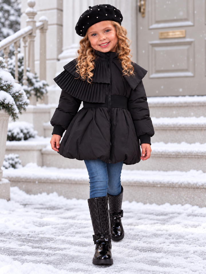 Midnight Ruffles Black Pleated Peplum Jacket