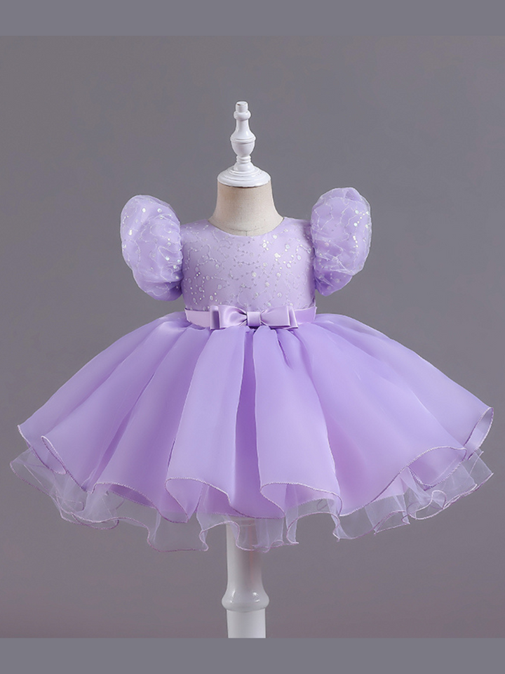 Girls Formal Dresses | Sequin Puff Sleeve Mid Length Formal Dress