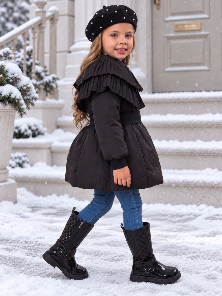 Midnight Ruffles Black Pleated Peplum Jacket