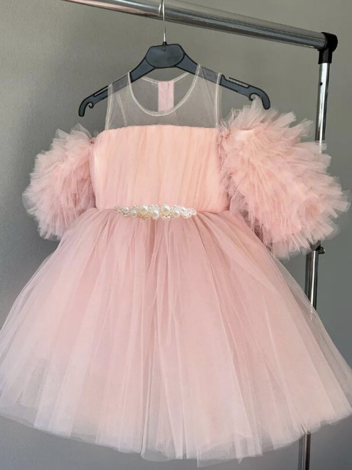 Girls Dazzling Tulle Puff Sleeve Dress