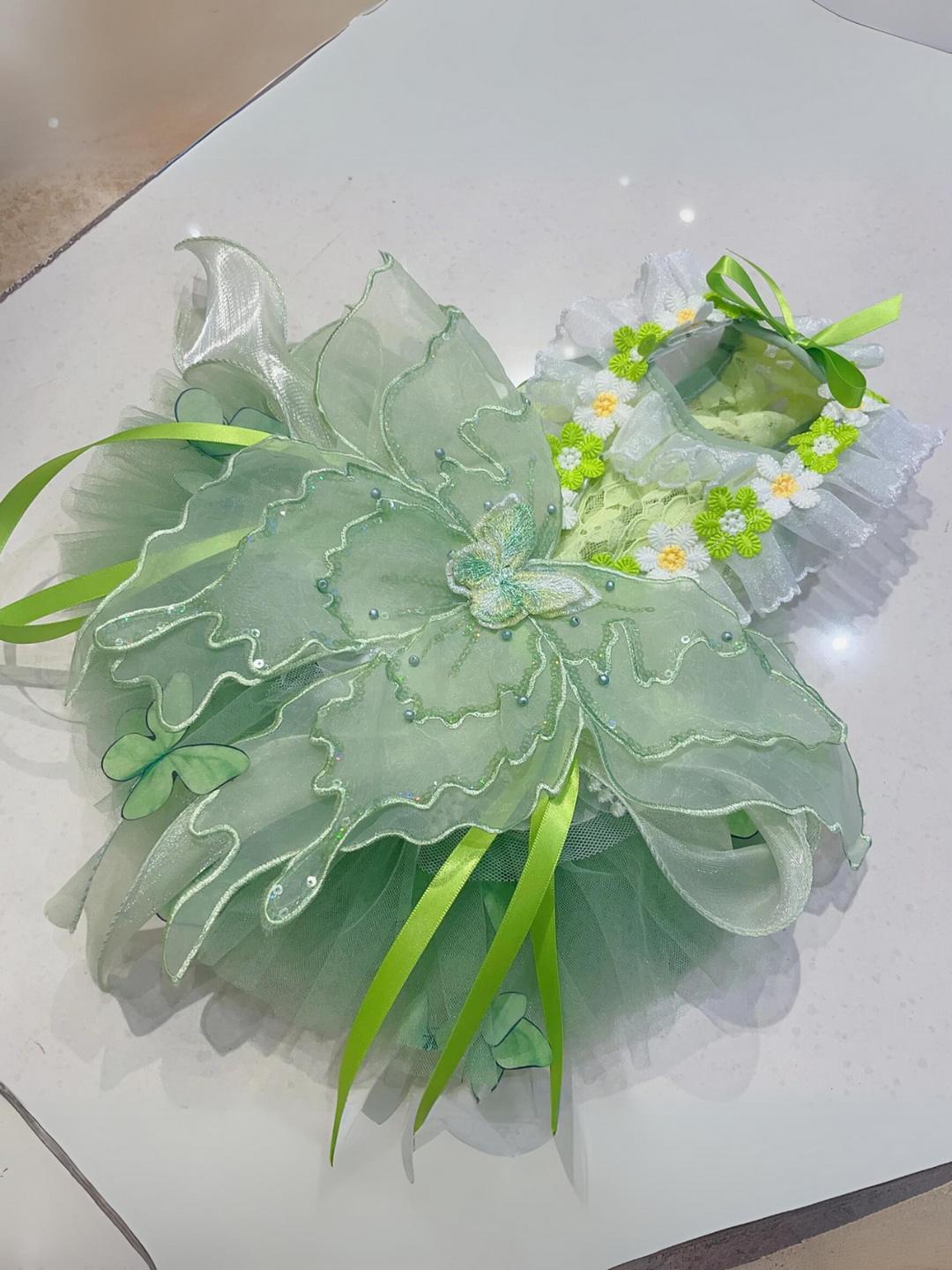 Dog Green Lace Flower With Wing Princess Halloween Dress Mia Belle Girls