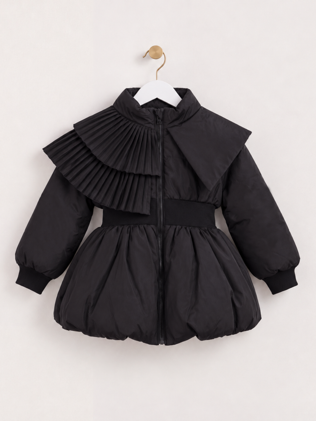 Midnight Ruffles Black Pleated Peplum Jacket
