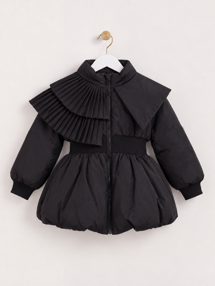 Midnight Ruffles Black Pleated Peplum Jacket