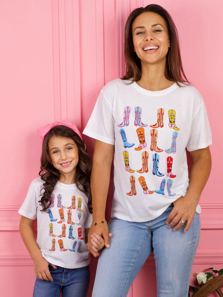 Mommy and Me Boot Scootin' Fun Cowgirl Boot Graphic Top