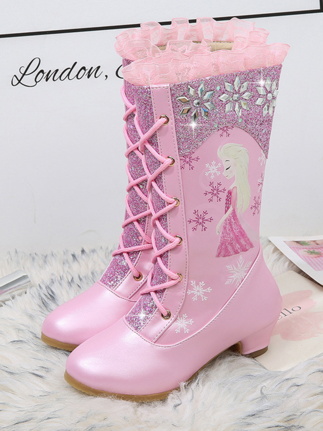 Snow Princess Ruffle Trim Sparkly Boots By Liv and Mia Mia Belle Girls