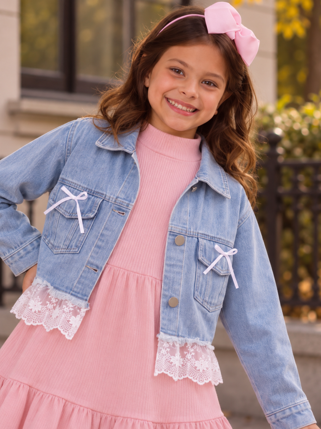 Bow & Bloom Blue Lace Trim Denim Jacket