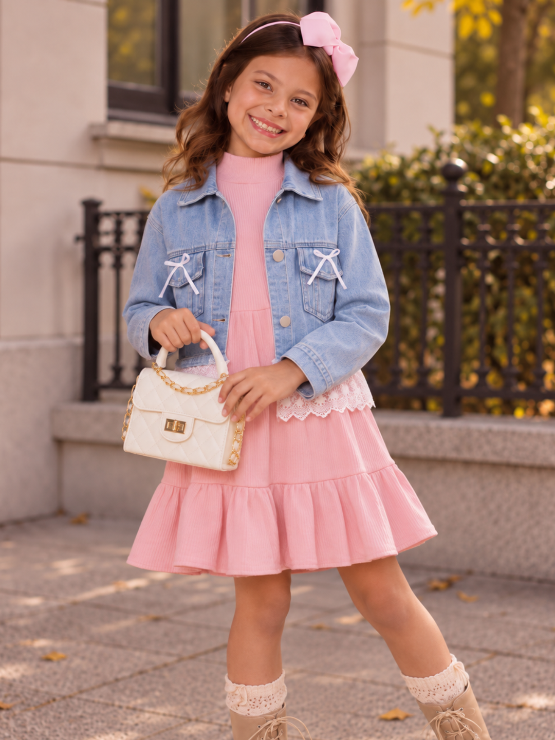 Bow & Bloom Blue Lace Trim Denim Jacket