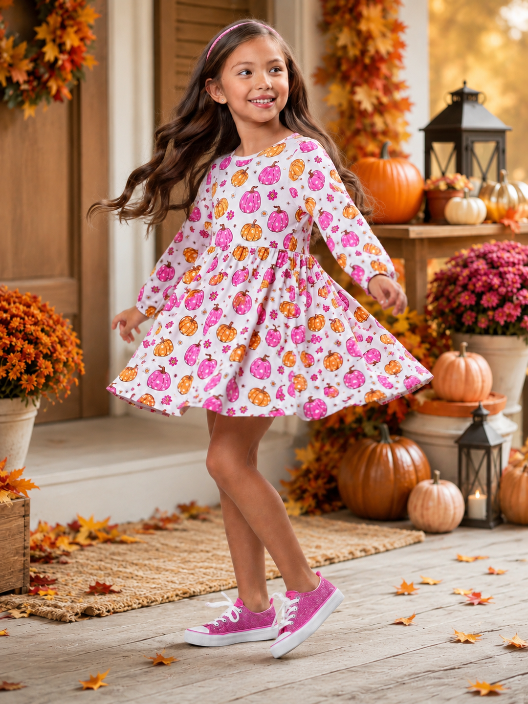 Pink Pumpkin Patch Twirl Dress