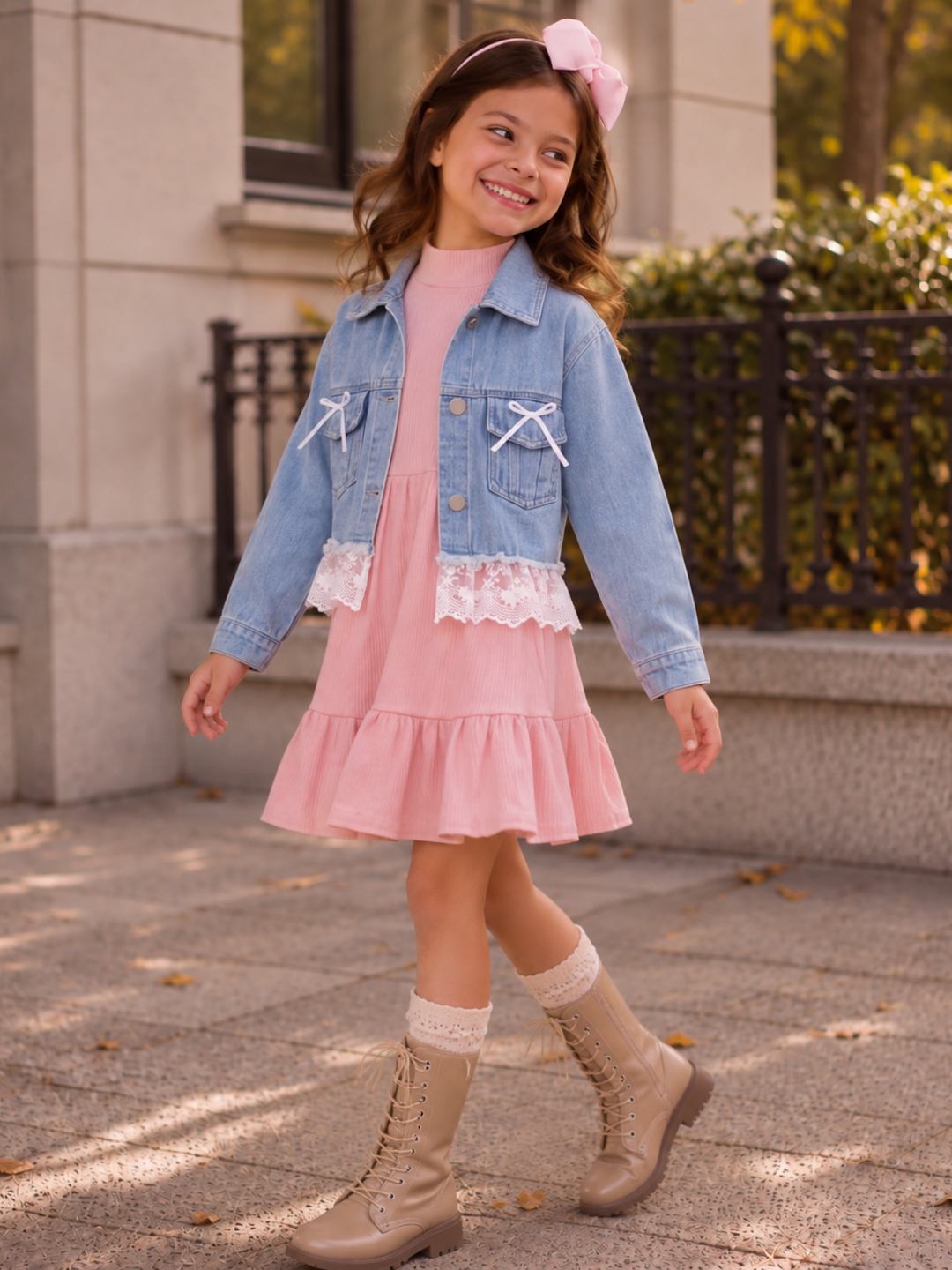 Bow & Bloom Blue Lace Trim Denim Jacket