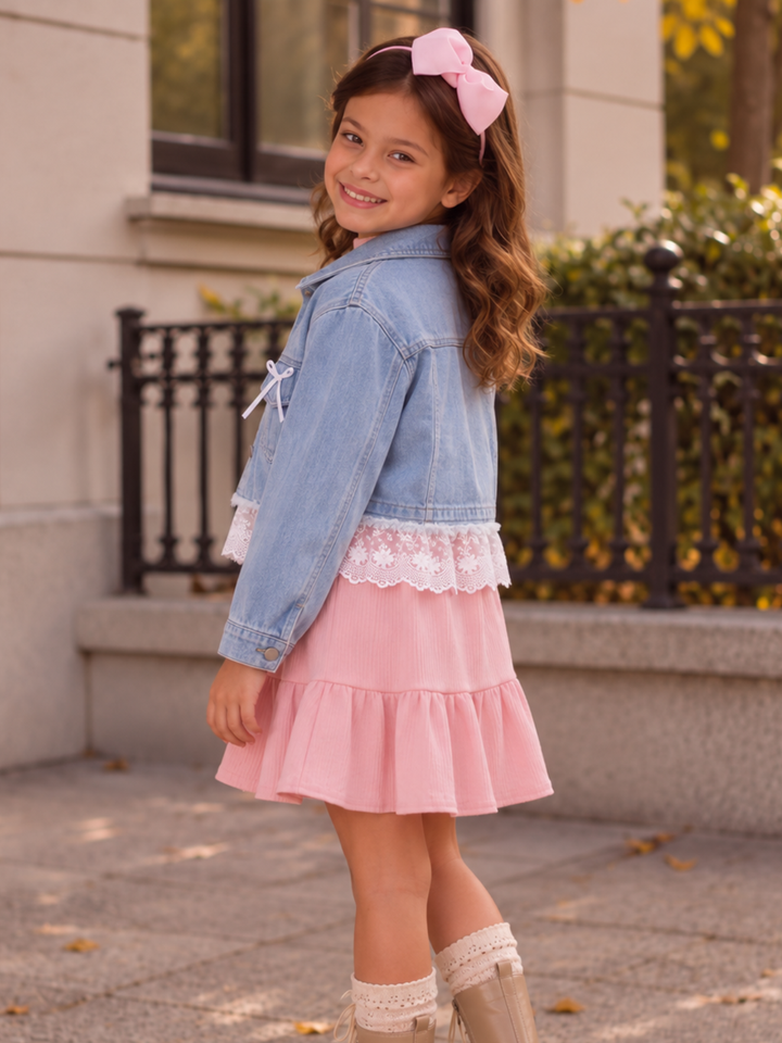 Bow & Bloom Blue Lace Trim Denim Jacket