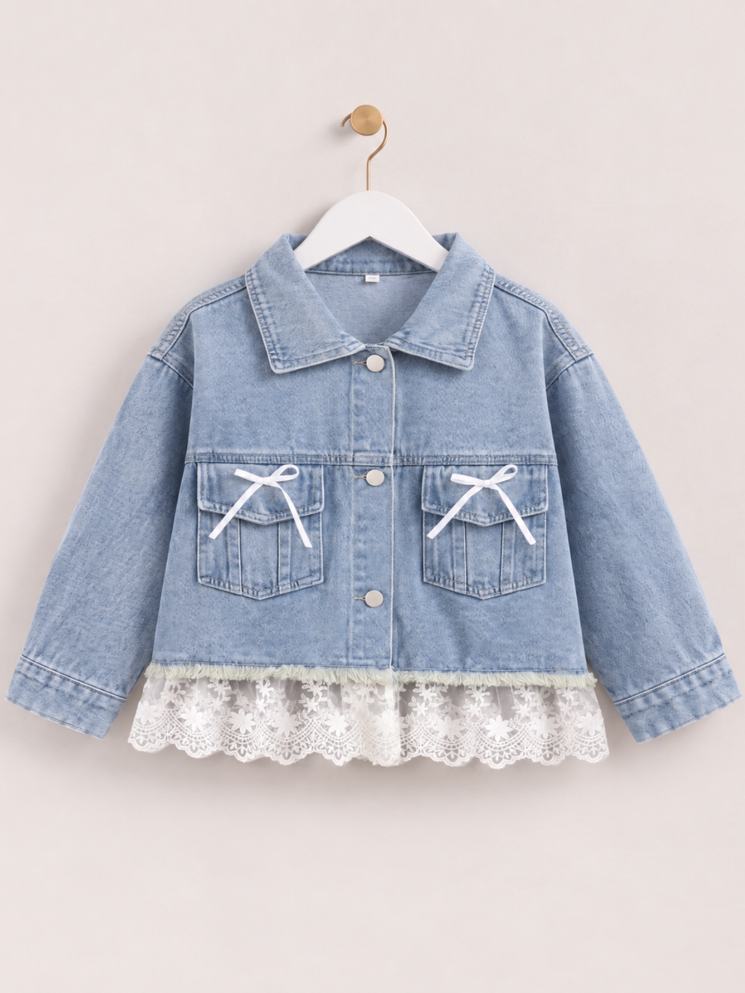 Bow & Bloom Blue Lace Trim Denim Jacket