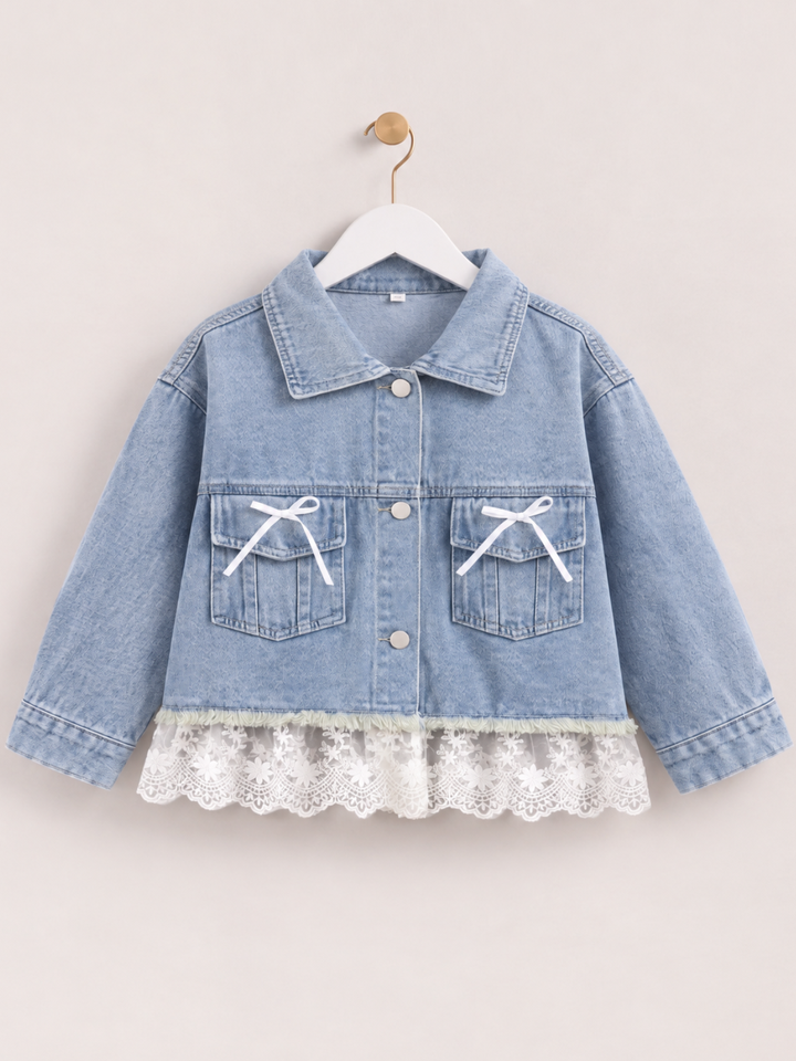 Bow & Bloom Blue Lace Trim Denim Jacket