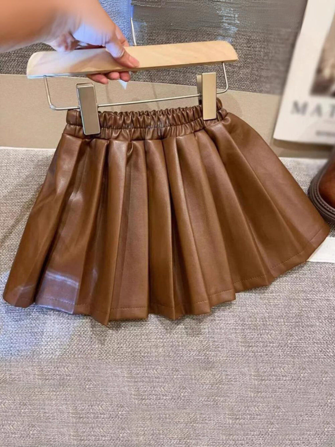 Girl's Pleated Faux Stylish and Comfortable Leather Skirt Mia Belle Girls
