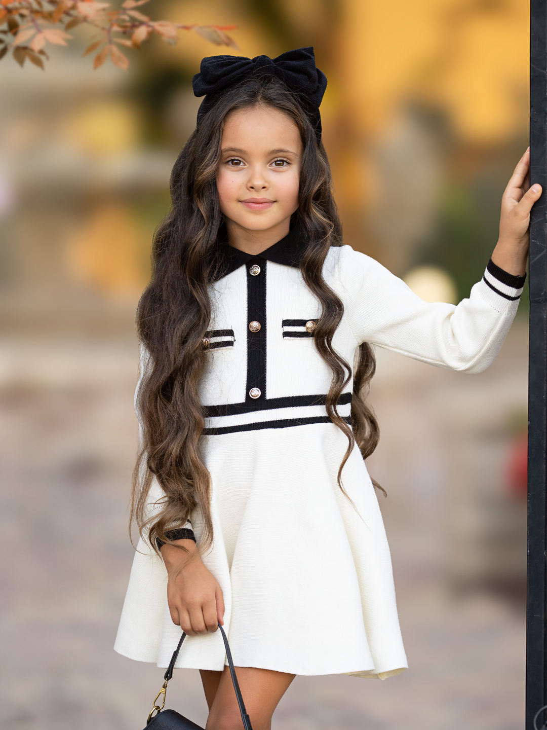 Black and Cream Preppy Long Sleeve Sweater Dress Cream / 4T/5Y