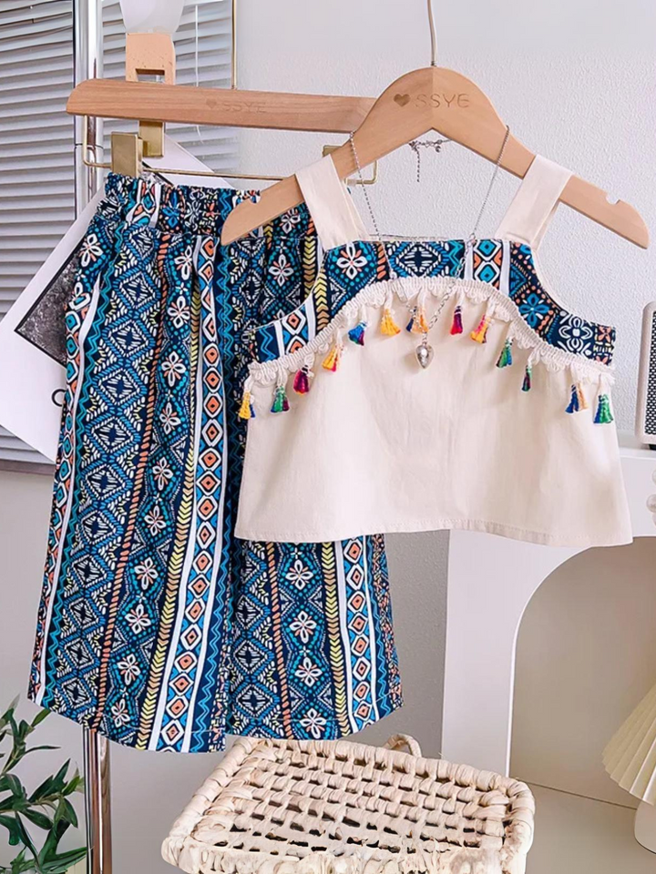Mia Belle Girls Boho Print Wide Leg Pants Set | Girls Summer Outfits