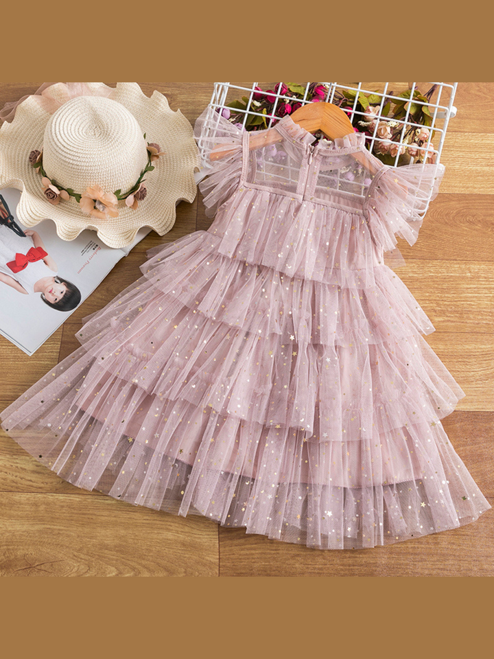 Mia Belle Girls Light Pink Sequin Tiered Tulle Dress | Girls Dresses