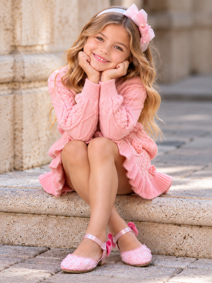 Rosette Matching Cable Knit Sweater and Skirt Set