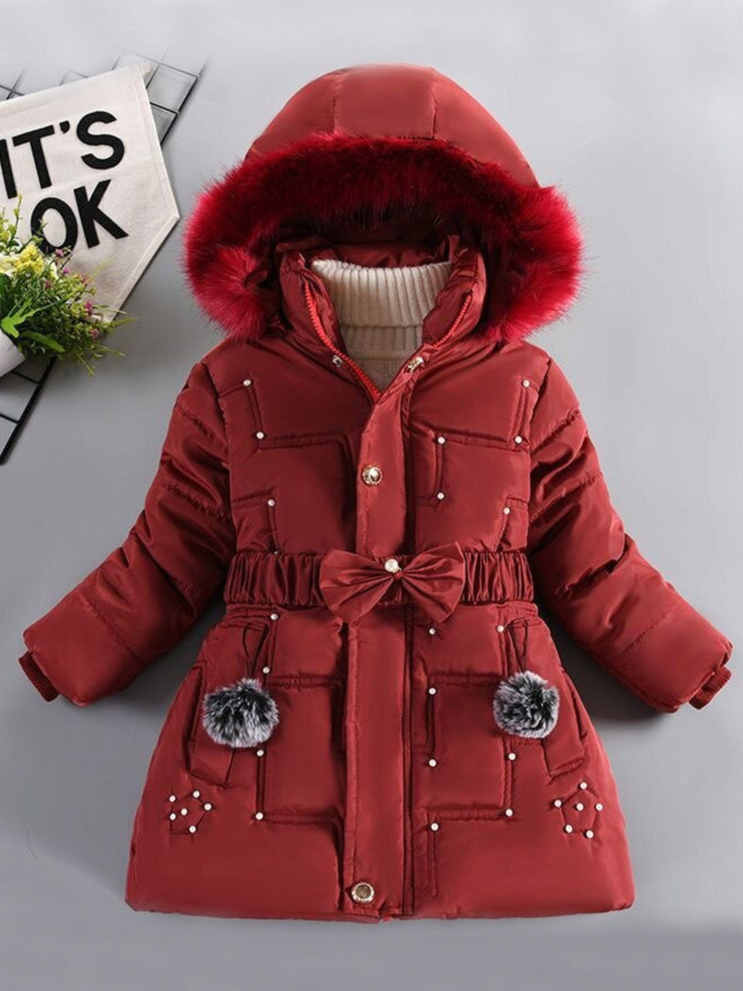 Chill and Chic Pearl Embellished Winter Jacket Mia Belle Girls