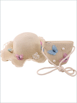 Girls Boho Butterfly Straw Hat and Purse Set