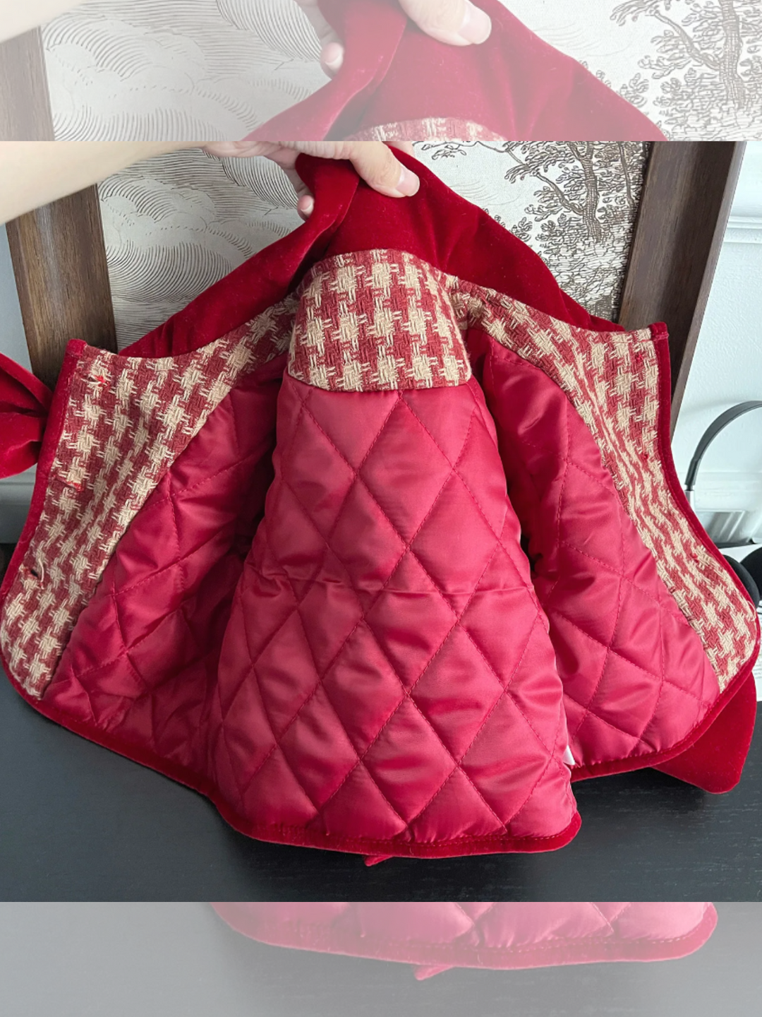 Adorable Red Velvet and Plaid Jacket and Skirt Set Mia Belle Girls