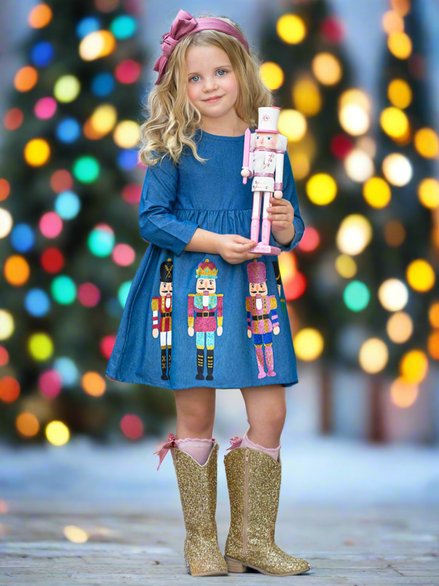 Enchanting Nutcracker Glitter Chambray Dress Mia Belle Girls
