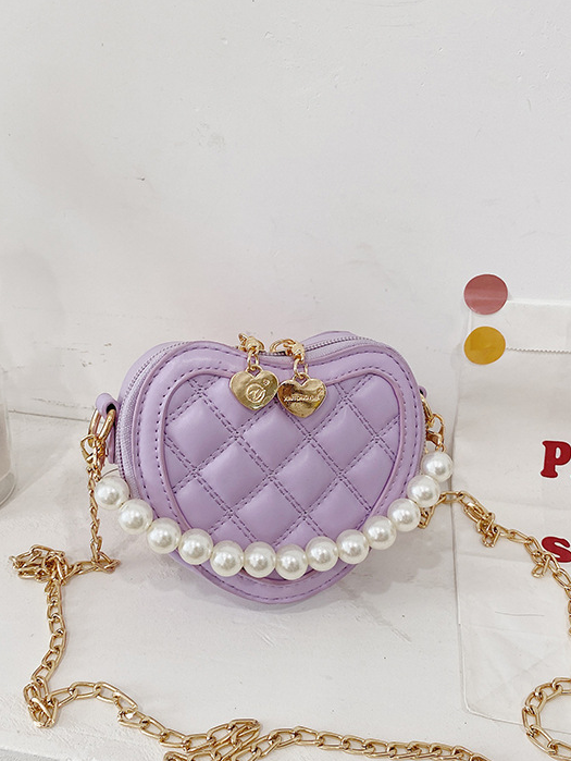 Kids Crossbody Bag | Quilted Heart Pearl Handle Purse |Mia Belle Girls