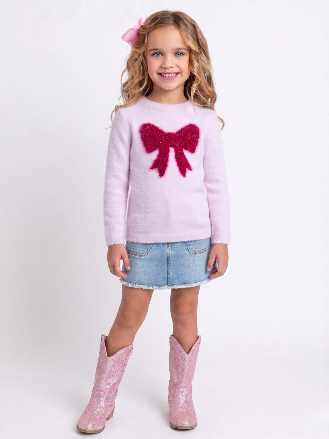 Sweet Bow Pink Fuzzy Sweater Mia Belle Girls