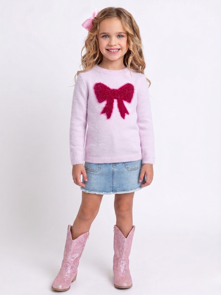 Sweet Bow Pink Fuzzy Sweater Mia Belle Girls