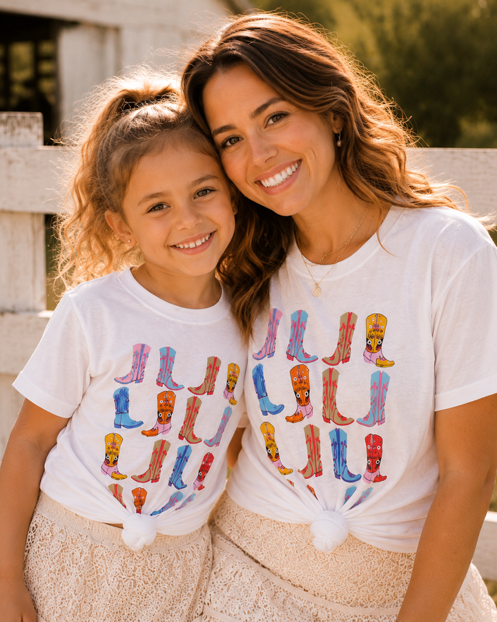 Mommy and Me Boot Scootin' Fun Cowgirl Boot Graphic Top
