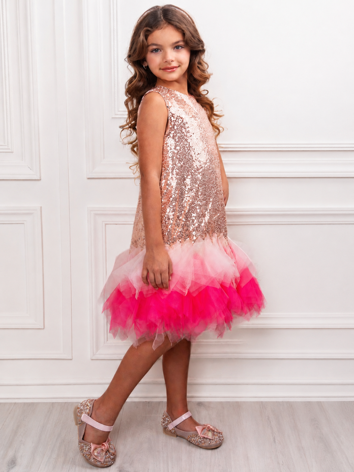 Rose Gold Sequin Tulle Party Dress Mia Belle Girls